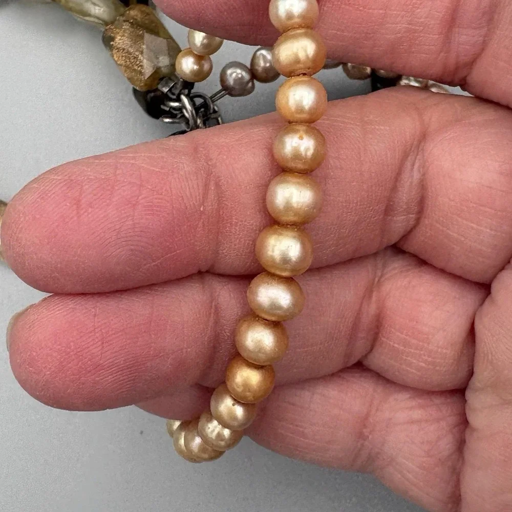 SILPADA Copper Pearls 5 Strand Bracelet Sterling Sunstone Tassel 7